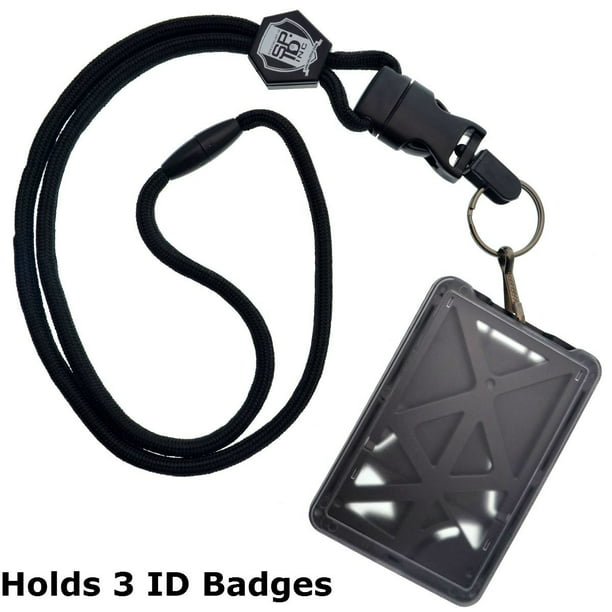 Black ID Neck Strap Lanyard Metal Clip White Plastic Card Badge PVC Pass Holder 